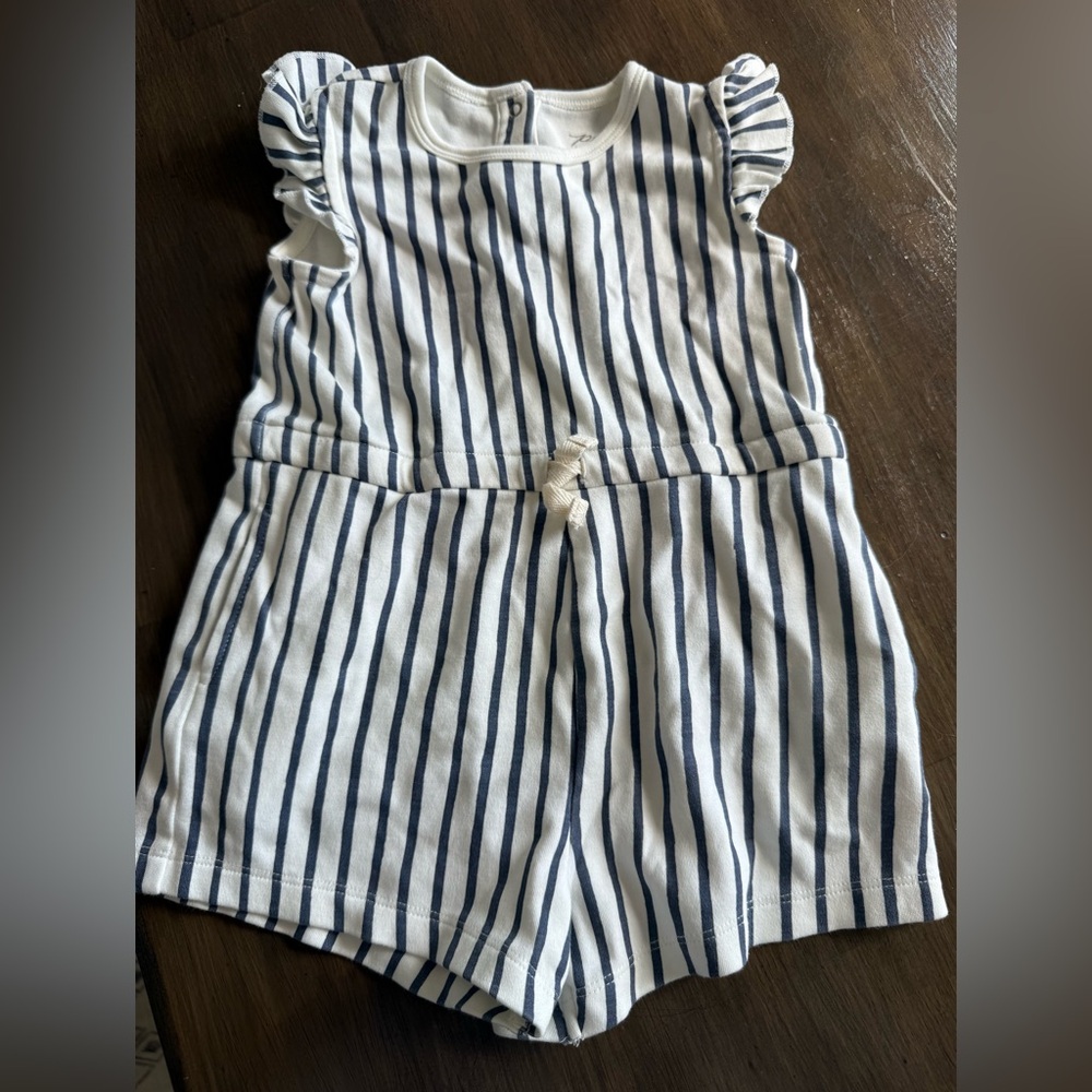 Pehr Striped Navy and White Romper Short set
